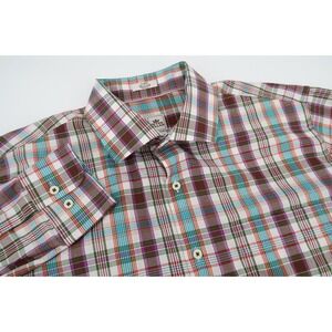 Peter Millar Mens Large Purple Multicolor Plaid Button Front Long‎ Sleeve Shirt